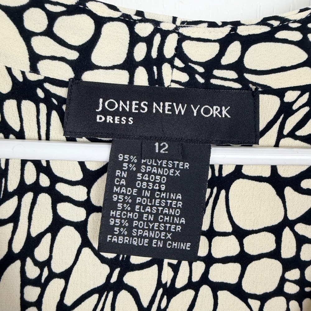 Jones New York Dress Women's 12 Black White Faux Wrap Sleeveless Abstract Print - Picture 3 of 6
